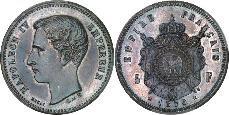 FRANCE
Napoléon IV (1856-1879). Essai de 5 francs, revers à l’écu rond, Frappe s...