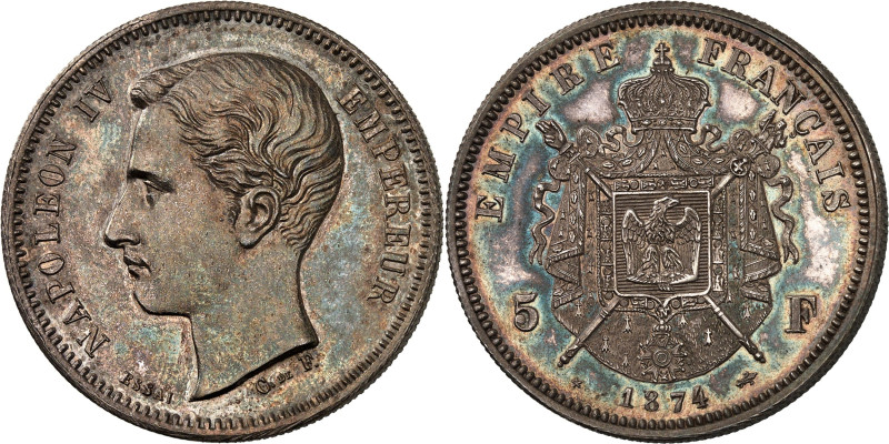 FRANCE
Napoléon IV (1856-1879). Essai de 5 francs, revers à l’écu carré 1874, Br...