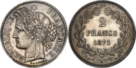 FRANCE
Gouvernement de Défense Nationale (1870-1871). 2 francs Cérès, sans légende 1871, K, Bordeaux.
Av. RÉPUBLIQUE FRANÇAISE. Tête de la République ...