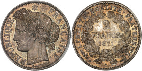 FRANCE
Gouvernement de Défense Nationale (1870-1871). 2 francs Cérès avec légende, petit A 1871, A, Paris.
Av. RÉPUBLIQUE FRANÇAISE. Tête de la Républ...