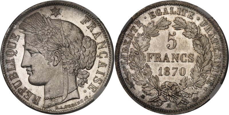 FRANCE
Gouvernement de Défense Nationale (1870-1871). 5 francs Cérès, avec légen...