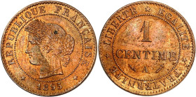 FRANCE
IIIe République (1870-1940). 1 centime Cérès 1895, A, Paris.
Av. RÉPUBLIQUE FRANÇAISE (date). Tête de la République à gauche en Cérès. 
Rv. LIB...