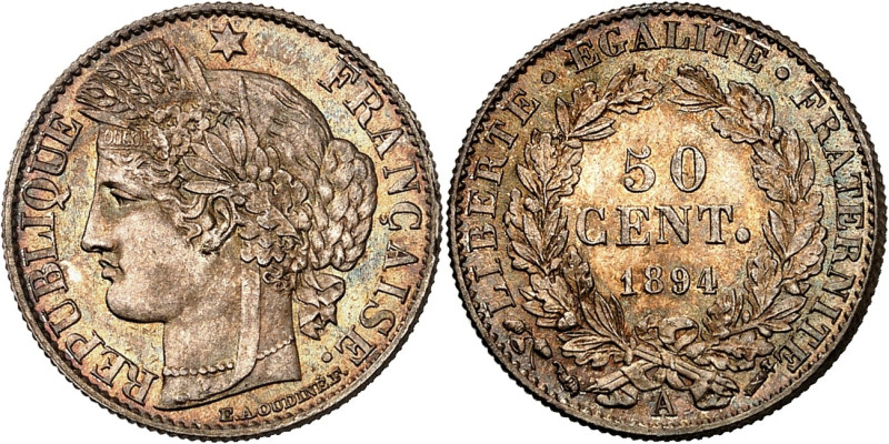 FRANCE
IIIe République (1870-1940). 50 centimes Cérès 1894, A, Paris.
Av. RÉPUBL...