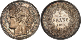FRANCE
IIIe République (1870-1940). 1 franc Cérès 1894, A, Paris.
Av. RÉPUBLIQUE FRANÇAISE. Tête de la République à gauche en Cérès, sous une étoile, ...