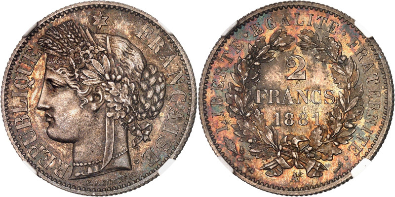 FRANCE
IIIe République (1870-1940). 2 francs Cérès, Frappe spéciale (SP) 1881, A...