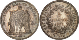 FRANCE
IIIe République (1870-1940). 5 francs Hercule 1873, A, Paris.
Av. LIBERTÉ ÉGALITÉ FRATERNITÉ. Hercule entre la Liberté et l’Égalité ; à l’exerg...