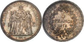 FRANCE
IIIe République (1870-1940). 5 francs Hercule 1873, A, Paris.
Av. LIBERTÉ ÉGALITÉ FRATERNITÉ. Hercule entre la Liberté et l’Égalité ; à l’exerg...