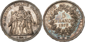 FRANCE
IIIe République (1870-1940). 5 francs Hercule, Frappe spéciale (SP) 1873, A, Paris.
Av. LIBERTÉ ÉGALITÉ FRATERNITÉ. Hercule entre la Liberté et...