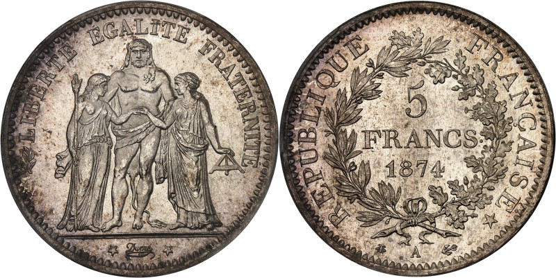 FRANCE
IIIe République (1870-1940). 5 francs Hercule 1874, A, Paris.
Av. LIBERTÉ...