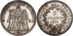 FRANCE
IIIe République (1870-1940). 5 francs Hercule, Frappe spéciale (SP) 1876, A, Paris.
Av. LIBERTÉ ÉGALITÉ FRATERNITÉ. Hercule entre la Liberté et...
