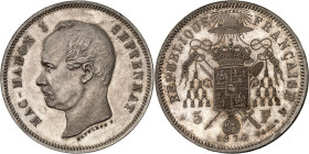 FRANCE
IIIe République (1870-1940). Essai au module de 5 francs Mac Mahon, tranche en relief 1874, Bruxelles (Würden).
Av. MAC-MAHON I - SEPTENNAT. Tê...
