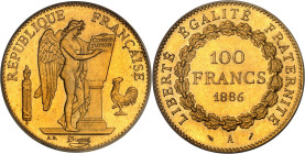 FRANCE
IIIe République (1870-1940). 100 francs Génie 1886, A, Paris.
Av. RÉPUBLIQUE FRANÇAISE. Génie ailé de la République debout à droite, gravant le...