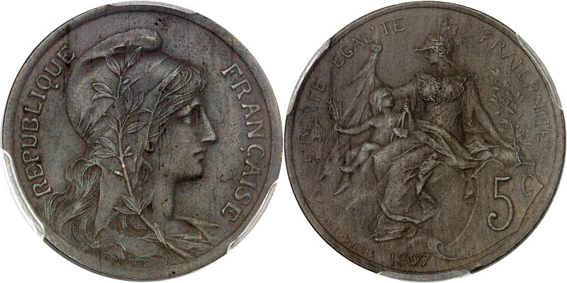 FRANCE
IIIe République (1870-1940). Présérie de 5 centimes Daniel-Dupuis, flan m...