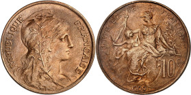 FRANCE
IIIe République (1870-1940). 10 centimes Daniel-Dupuis 1900, Paris.
Av. REPUBLIQUE FRANÇAISE. Buste de la République à droite, avec bonnet phry...