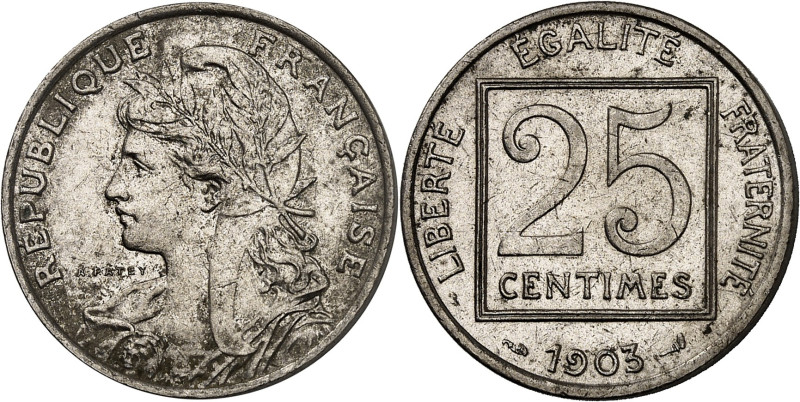 FRANCE
IIIe République (1870-1940). 25 centimes Patey, 1er type (carré) 1903, Pa...