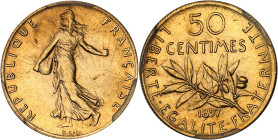 FRANCE
IIIe République (1870-1940). Épreuve de 50 centimes Semeuse en Or, Frappe spéciale (SP) 1897, Paris.
Av. REPUBLIQUE FRANÇAISE. La Semeuse à gau...