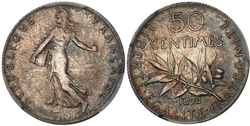 FRANCE
IIIe République (1870-1940). 50 centimes Semeuse 1898, Paris.
Av. REPUBLI...