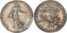 FRANCE
IIIe République (1870-1940). 50 centimes Semeuse 1906, Paris.
Av. REPUBLIQUE FRANÇAISE. La Semeuse à gauche, avec le soleil levant, marchant et...