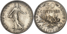 FRANCE
IIIe République (1870-1940). 50 centimes Semeuse 1913, Paris.
Av. REPUBLIQUE FRANÇAISE. La Semeuse à gauche, avec le soleil levant, marchant et...