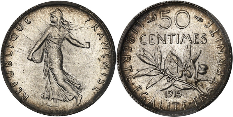 FRANCE
IIIe République (1870-1940). 50 centimes Semeuse 1915, Paris.
Av. REPUBLI...