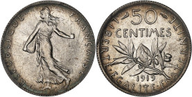 FRANCE
IIIe République (1870-1940). 50 centimes Semeuse 1919, Paris.
Av. REPUBLIQUE FRANÇAISE. La Semeuse à gauche, avec le soleil levant, marchant et...