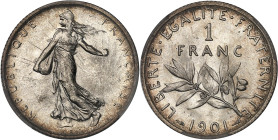 FRANCE
IIIe République (1870-1940). 1 franc Semeuse 1901, Paris.
Av. REPUBLIQUE FRANÇAISE. La Semeuse à gauche, avec le soleil levant, marchant et sem...