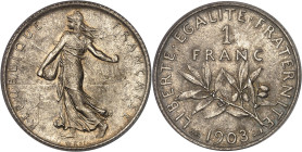 FRANCE
IIIe République (1870-1940). 1 franc Semeuse 1903, Paris.
Av. REPUBLIQUE FRANÇAISE. La Semeuse à gauche, avec le soleil levant, marchant et sem...