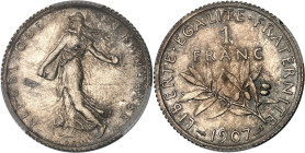FRANCE
IIIe République (1870-1940). 1 franc Semeuse 1907, Paris.
Av. REPUBLIQUE FRANÇAISE. La Semeuse à gauche, avec le soleil levant, marchant et sem...
