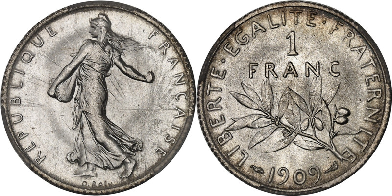 FRANCE
IIIe République (1870-1940). 1 franc Semeuse 1909, Paris.
Av. REPUBLIQUE ...