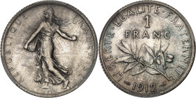 FRANCE
IIIe République (1870-1940). 1 franc Semeuse 1912, Paris.
Av. REPUBLIQUE FRANÇAISE. La Semeuse à gauche, avec le soleil levant, marchant et sem...