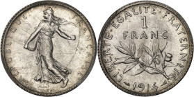 FRANCE
IIIe République (1870-1940). 1 franc Semeuse 1914, Paris.
Av. REPUBLIQUE FRANÇAISE. La Semeuse à gauche, avec le soleil levant, marchant et sem...