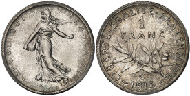 FRANCE
IIIe République (1870-1940). 1 franc Semeuse 1914, C, Castelsarrasin.
Av. REPUBLIQUE FRANÇAISE. La Semeuse à gauche, avec le soleil levant, mar...