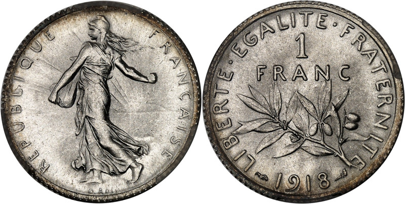 FRANCE
IIIe République (1870-1940). 1 franc Semeuse 1918, Paris.
Av. REPUBLIQUE ...