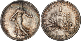 FRANCE
IIIe République (1870-1940). 1 franc Semeuse 1919, Paris.
Av. REPUBLIQUE FRANÇAISE. La Semeuse à gauche, avec le soleil levant, marchant et sem...