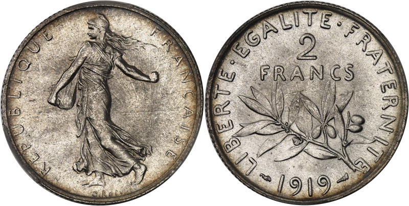 FRANCE
IIIe République (1870-1940). 2 francs Semeuse 1919, Paris.
Av. REPUBLIQUE...