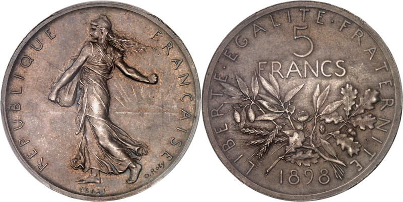 FRANCE
IIIe République (1870-1940). Essai de 5 francs Semeuse, flan mat, Frappe ...