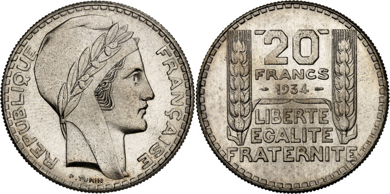 FRANCE
IIIe République (1870-1940). 20 francs Turin 1934, Paris.
Av. REPUBLIQUE ...