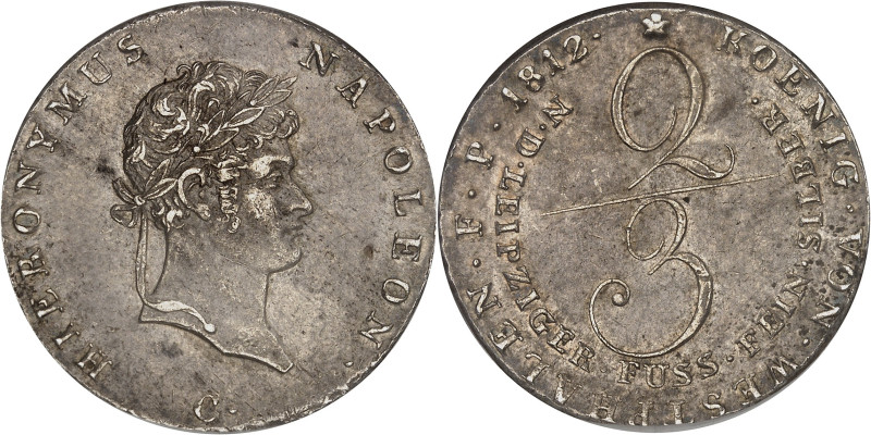 ALLEMAGNE - GERMANY
Westphalie, Jérôme Napoléon (1807-1813). 2/3 de thaler 1812,...