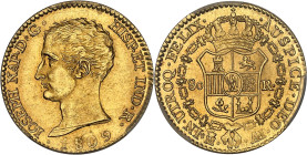 ESPAGNE - SPAIN
Joseph Napoléon (1808-1813). 80 réales, 1er type 1809 AI, M, Madrid.
Av. IOSEPH. NAP. D. G. HISP. ET. IND. R. (date). Tête nue à gauch...