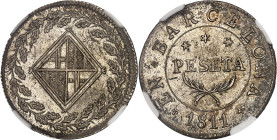 ESPAGNE - SPAIN
Joseph Napoléon (1808-1813). Peseta 1811, Barcelone.
Av. Armes dans un losange, couronne sans fin. 
Rv. *EN* BARCELONA (date). Couronn...