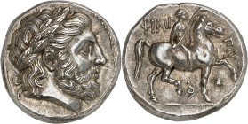 GRÈCE ANTIQUE - GREEK
Macédoine (royaume de), Philippe II (359-336 av. J.-C.). Tétradrachme, émission posthume ND (323-315 av. J.-C.), Amphipolis.
Av....