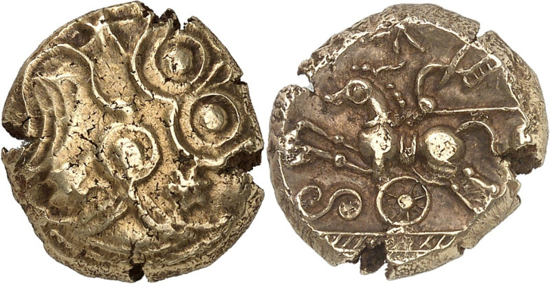 GAULE - CELTIC
Suessions. Statère CRICIRV ND (c.120-50 avant J.-C.).
Av. Profil ...