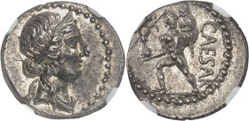 RÉPUBLIQUE ROMAINE - ROMAN REPUBLIC
Jules César (60-44 av. J.-C.). Denier ND (47-46 av. J.-C.), Afrique du Nord.
Av. Tête diadémée de Vénus à droite. ...