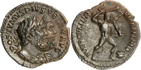 EMPIRE ROMAIN - ROMAN
Postume (260-269). Denier, frappe avec les coins d’aureus, 4e des travaux d’Hercule, la capture du sanglier d’Érymanthe 268, Col...