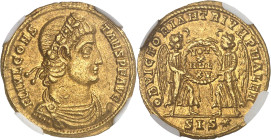 EMPIRE ROMAIN - ROMAN
Constans (337-350). Solidus ND (342-343), Siscia.
Av. FL IVL CONS - TANS P F AVG. Buste diadémé, drapé et cuirassé à droite, vu ...
