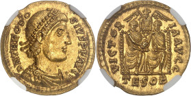 EMPIRE ROMAIN - ROMAN
Théodose Ier (379-395). Solidus ND (378-383), Thessalonique.
Av. D N THEODO - SIVS P F AVG. Buste diadémé, drapé et cuirassé, à ...