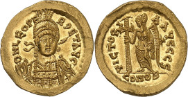 EMPIRE ROMAIN - ROMAN
Léon Ier (457-474). Solidus 462-466, Constantinople, 6e officine.
Av. D N LEO PE-RPET AVG. Buste casqué et diadémé vu de trois q...