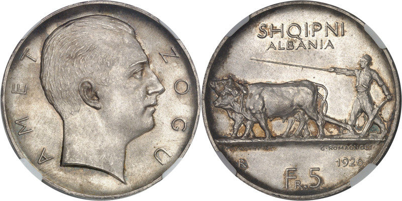 ALBANIE - ALBANIA
Ahmed Zogu, président (1925-1928). 5 franga ari, sans étoile 1...