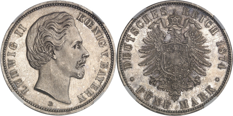 ALLEMAGNE - GERMANY
Bavière, Louis II (1864-1886). 5 (fünf) mark, Flan bruni (PR...