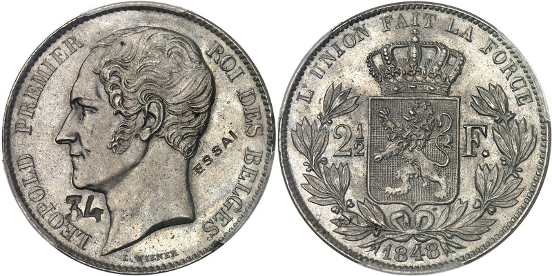 BELGIQUE - BELGIUM
Léopold Ier (1831-1865). Essai de 2 1/2 francs, grosse tête, ...